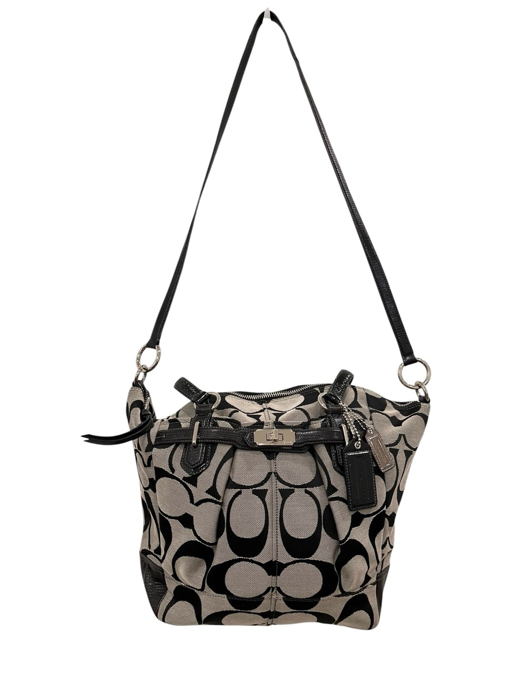Coach Black and Beige Signature Canvas Satchel